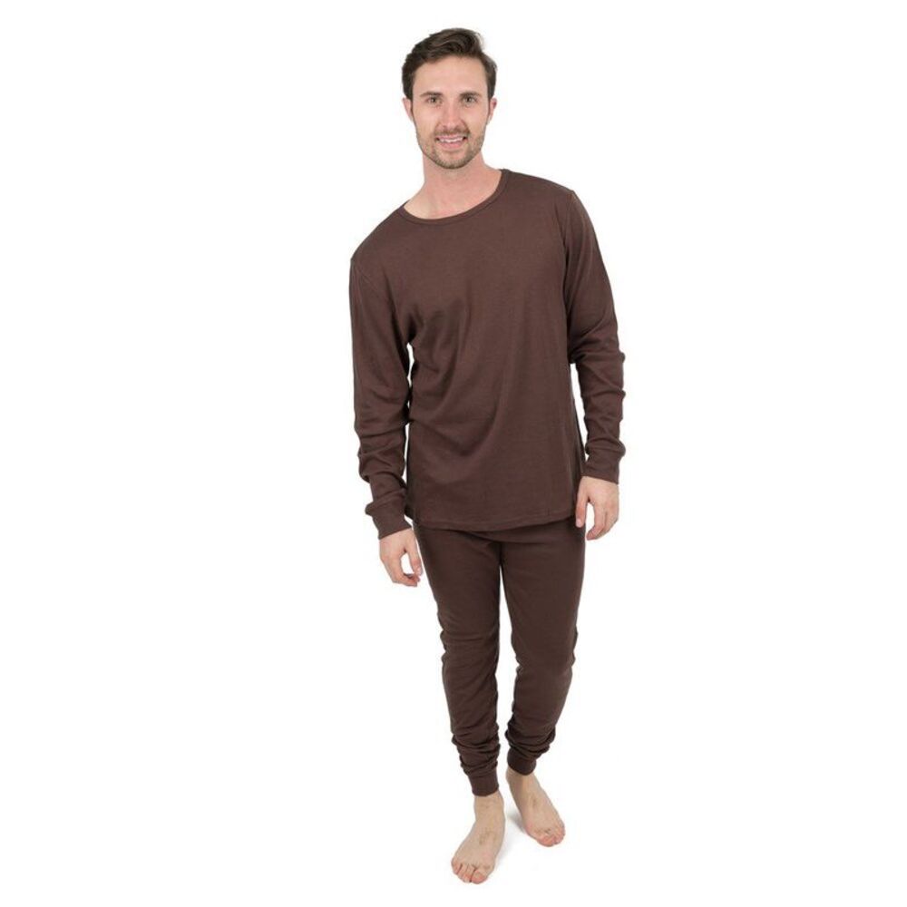 Leveret Mens Two Piece Cotton Pajamas Solid Brown XL